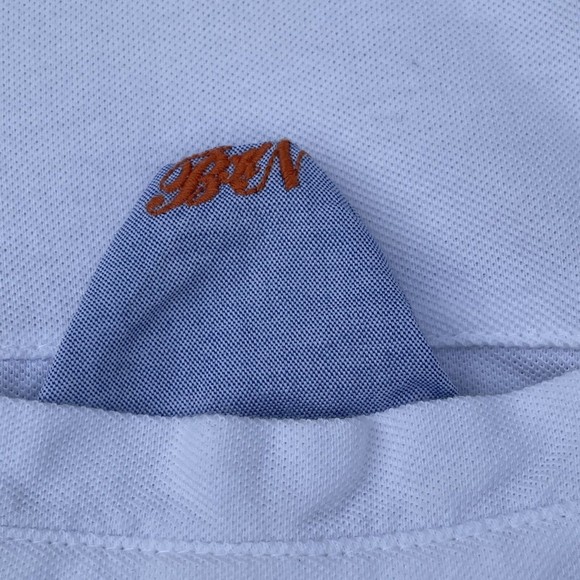 Black Number Polo Shirt Men's Size M/L White with Blue Collar 100% Cotton Pocket - Picture 7 of 13